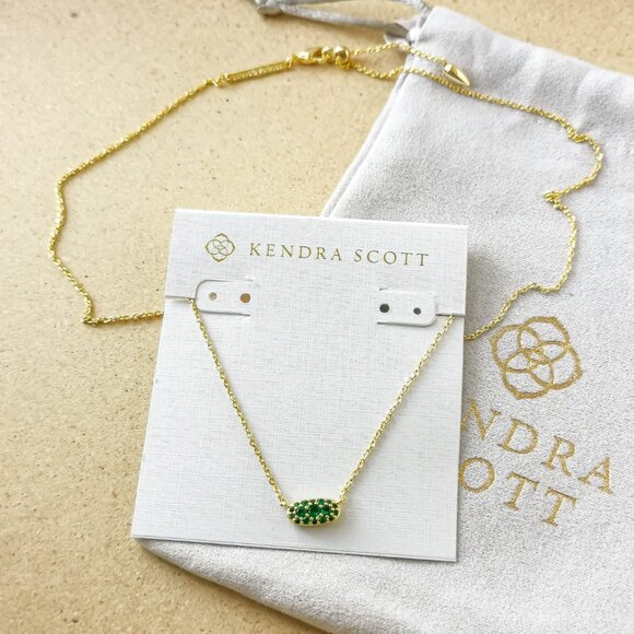NEW Kendra Scott Gold Green Grayson Crystal Necklace - Picture 2 of 3